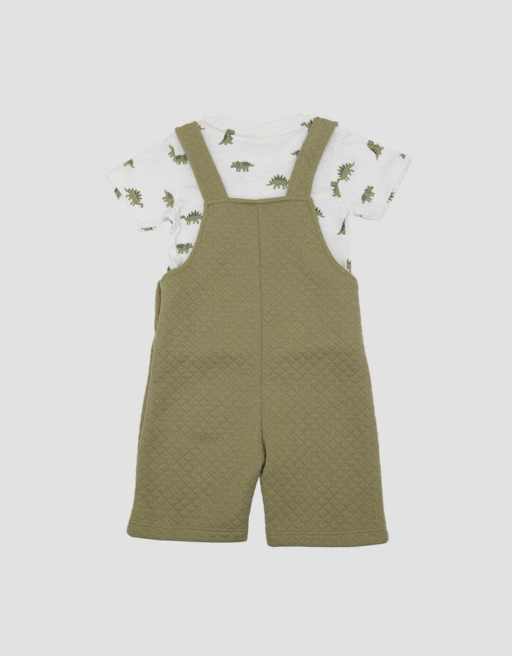 Little M Texture Quilting Bordir Dino Jumpsuit Bayi