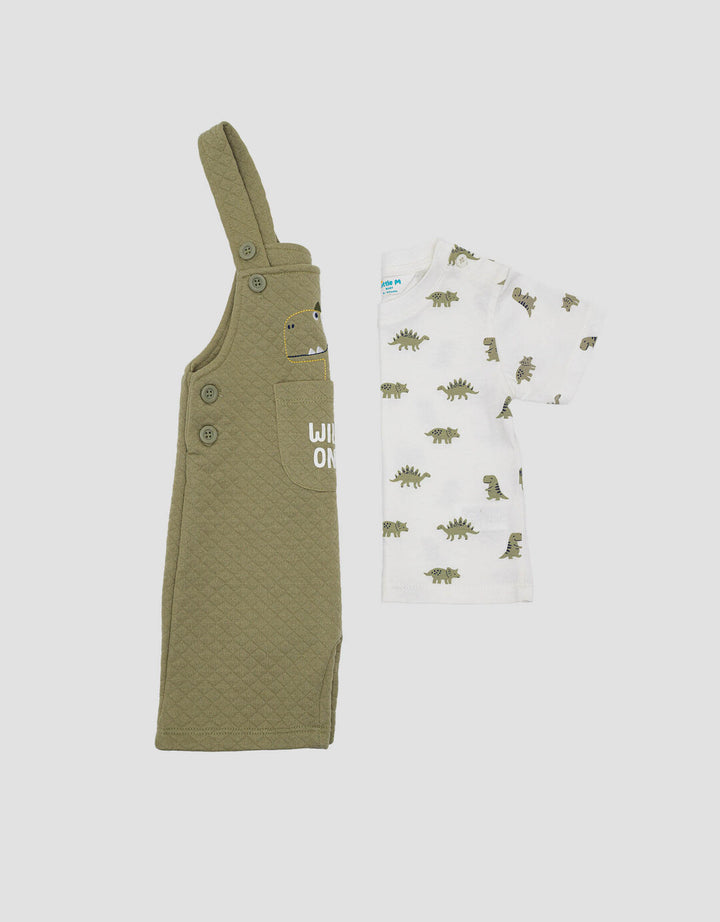 Little M Texture Quilting Bordir Dino Jumpsuit Bayi