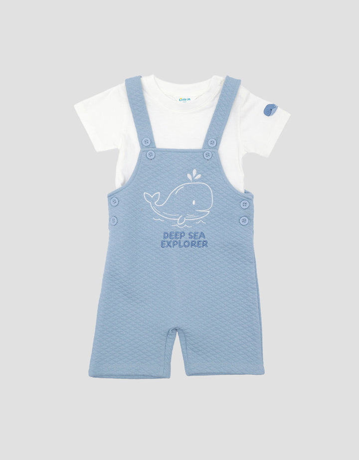 Little M Texture Quilting Bordir Shark Jumpsuit Overall Bayi