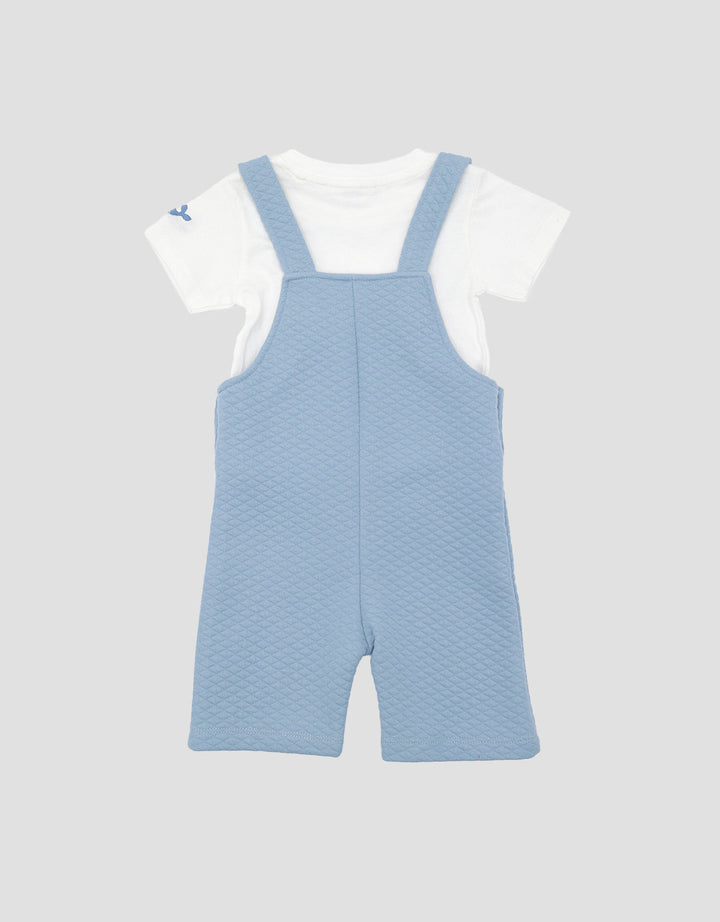 Little M Texture Quilting Bordir Shark Jumpsuit Overall Bayi