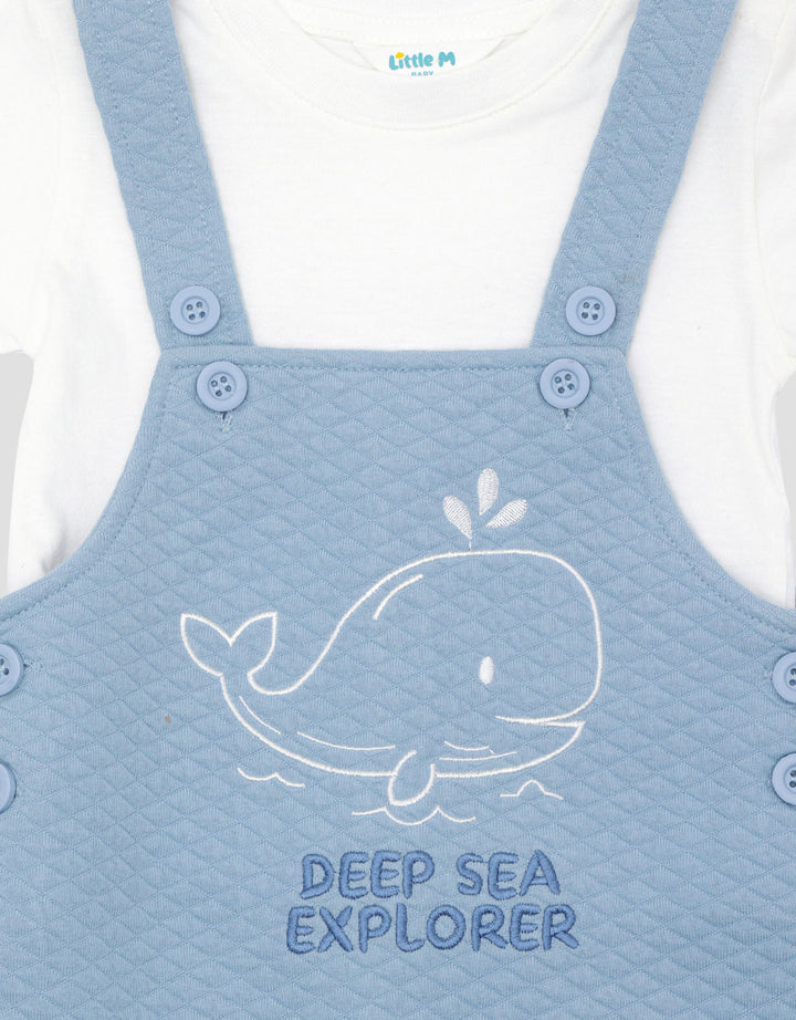 Little M Texture Quilting Bordir Shark Jumpsuit Overall Bayi