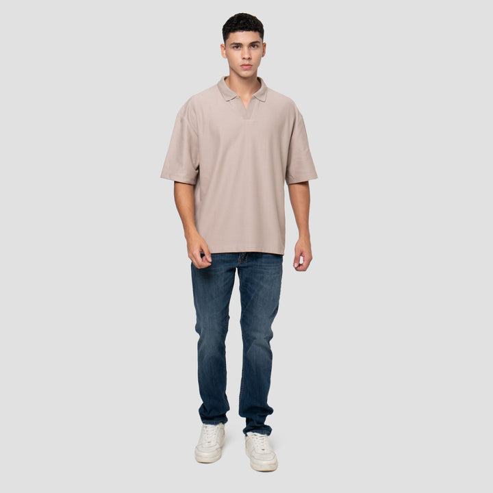 Nevada Basic Lapel Rib Texture Polo Oversize Pria