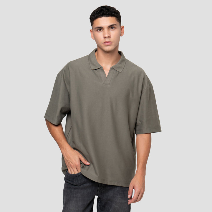 Nevada Basic Lapel Rib Texture Polo Oversize Pria