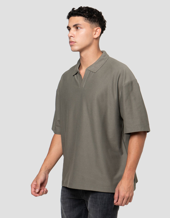Nevada Basic Lapel Rib Texture Polo Oversize Pria