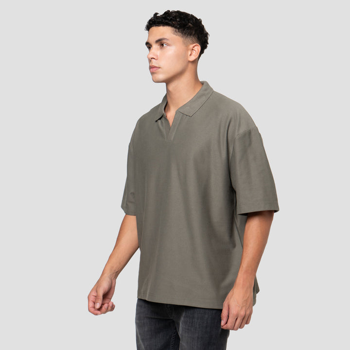Nevada Basic Lapel Rib Texture Polo Oversize Pria