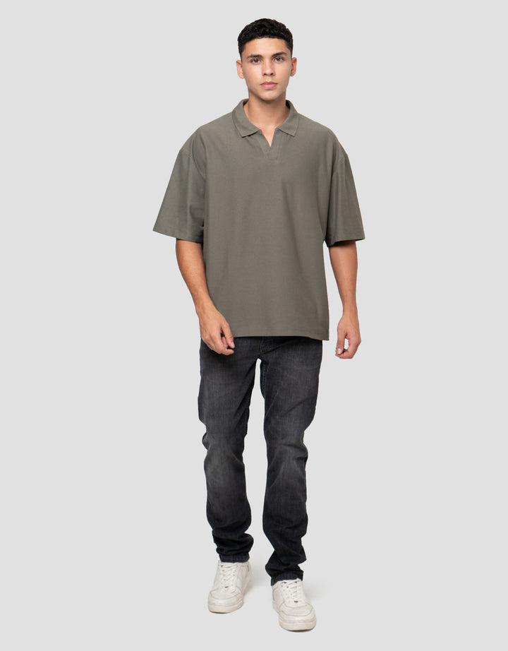 Nevada Basic Lapel Rib Texture Polo Oversize Pria