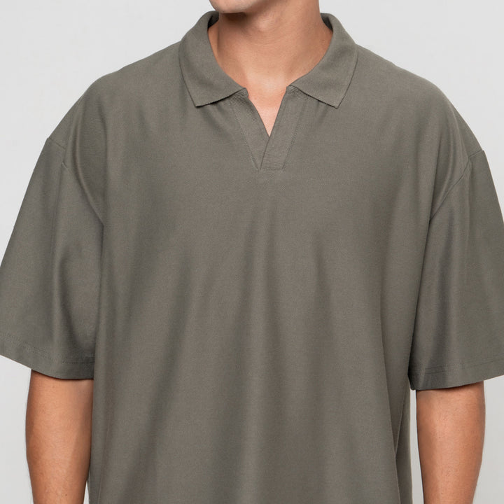 Nevada Basic Lapel Rib Texture Polo Oversize Pria