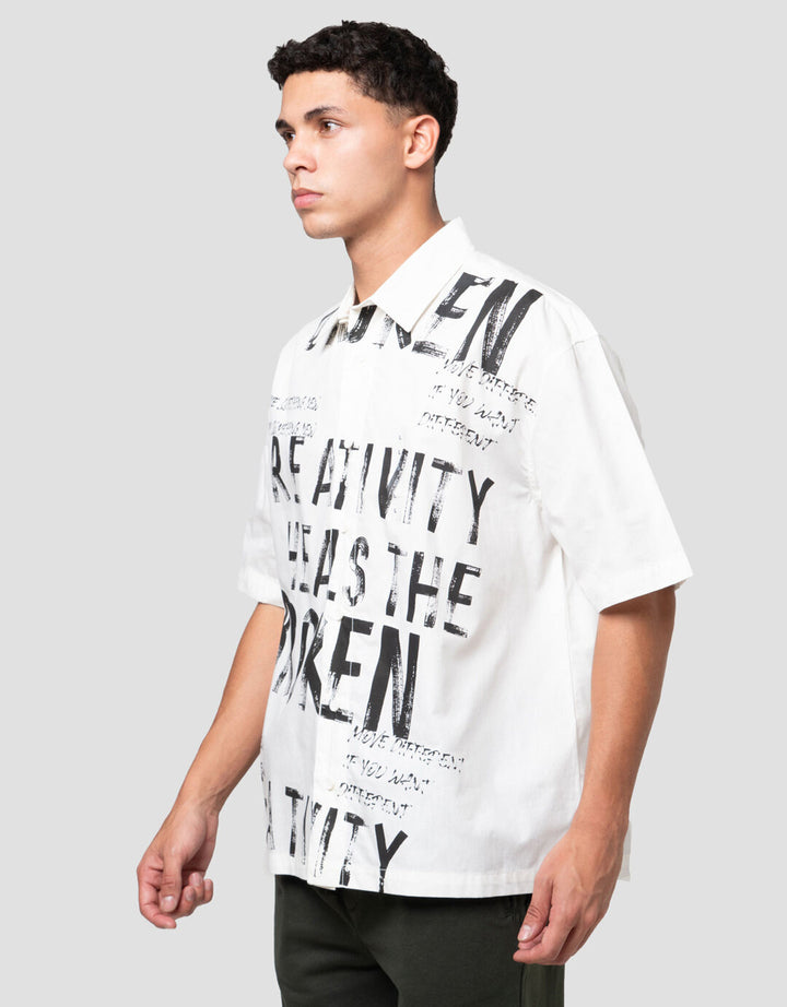 Nevada Boxy Fit Poplin Print Graffiti Reg Collar - Style 1 Kemeja Pria