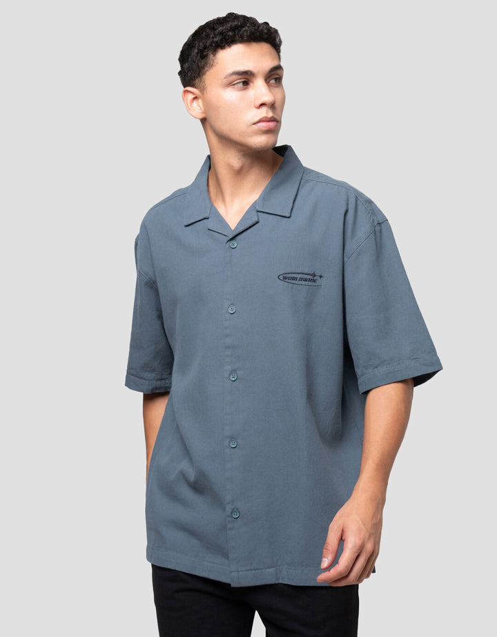 Nevada Boxy Fit Camp Collar With Bordir - Style Kemeja Pria