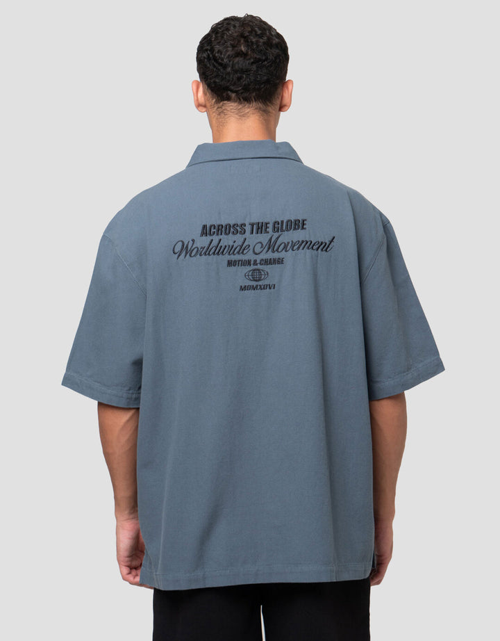 Nevada Boxy Fit Camp Collar With Bordir - Style Kemeja Pria