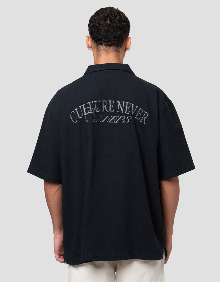 Nevada Boxy Fit Camp Collar With Bordir Style Kemeja Pria