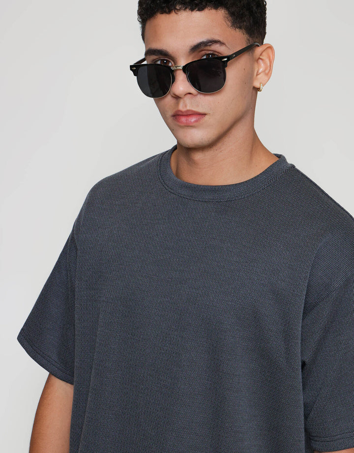 ZES Texture Salur Bintik Harold Fit Lorenzo Kaos Pria LORENZO