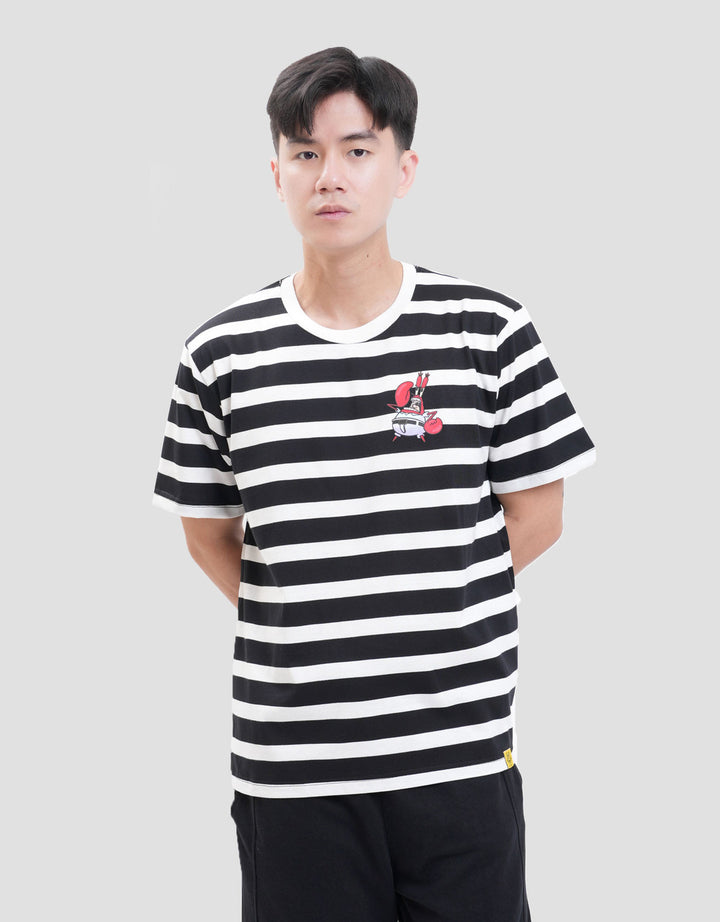 Nevada Spongebob Print Stripe Crab Kaos Pria