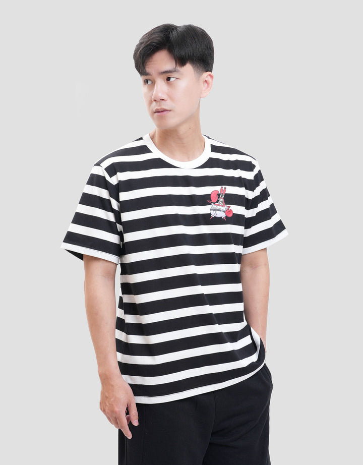 Nevada Spongebob Print Stripe Crab Kaos Pria