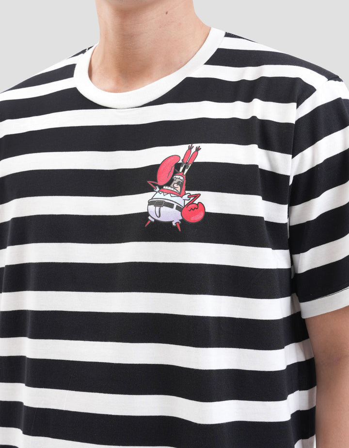 Nevada Spongebob Print Stripe Crab Kaos Pria