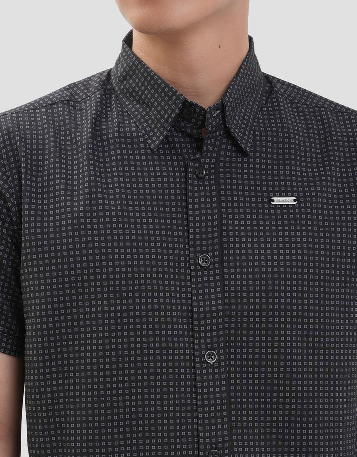 MxM Smoke Pattern Full Print Check Kemeja Pria