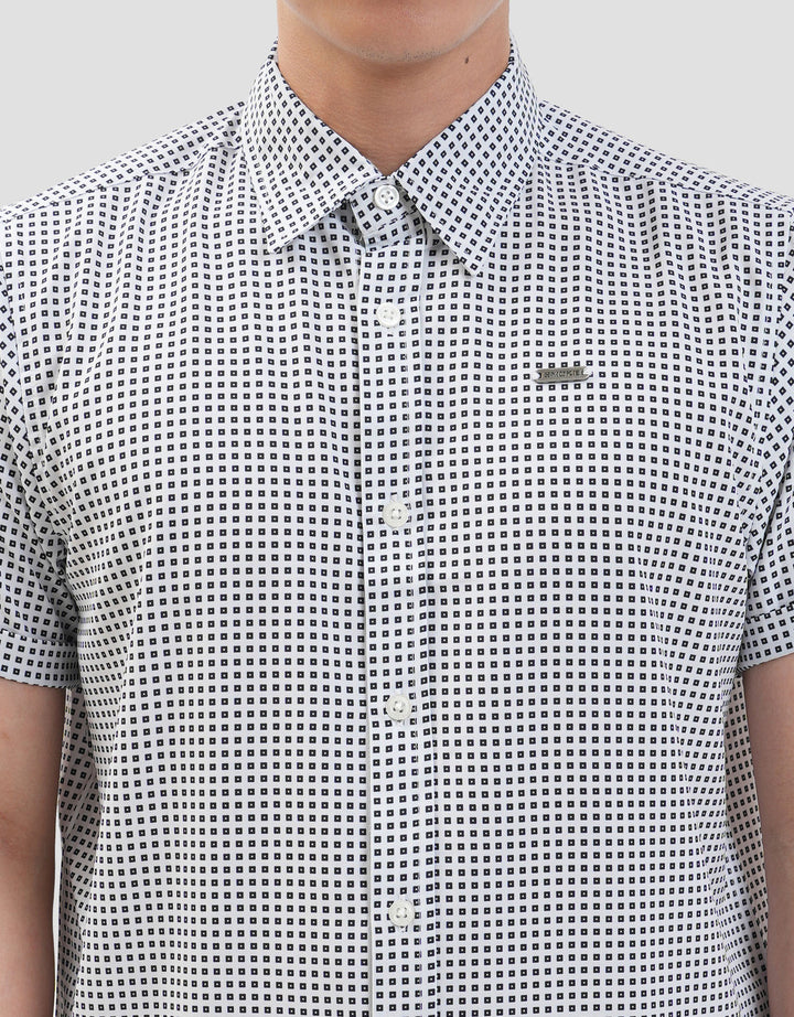 MxM Smoke Pattern Full Print Check Kemeja Pria