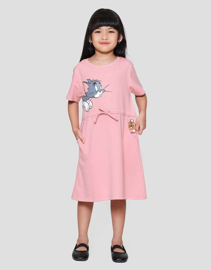 Character Tom N Jerry Serut Pinggang Midi Dress Anak Perempuan