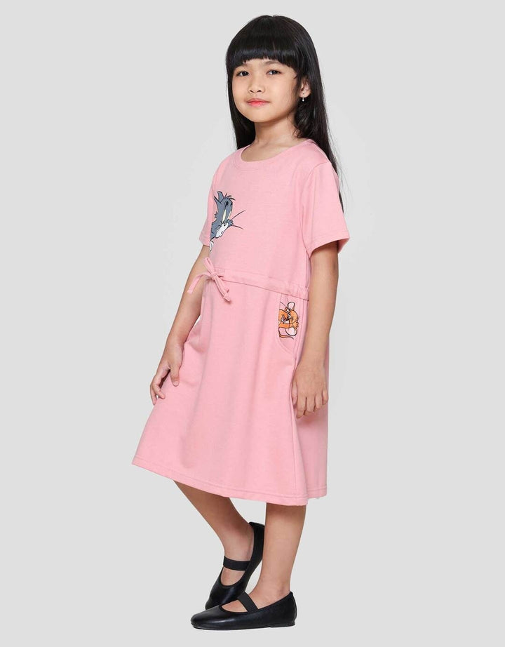 Character Tom N Jerry Serut Pinggang Midi Dress Anak Perempuan