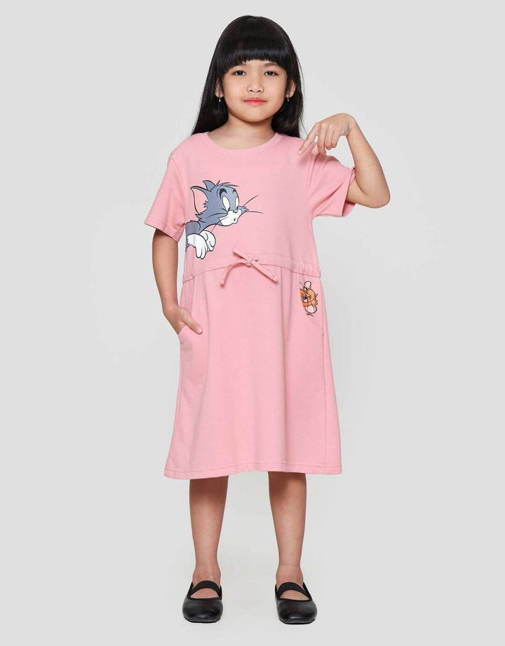 Character Tom N Jerry Serut Pinggang Midi Dress Anak Perempuan