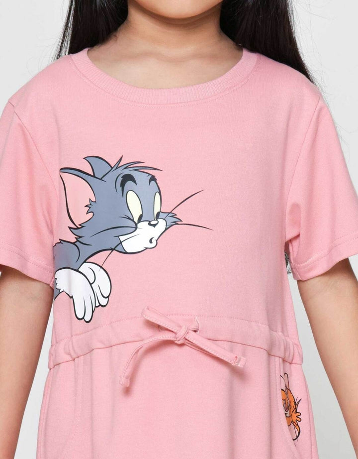 Character Tom N Jerry Serut Pinggang Midi Dress Anak Perempuan