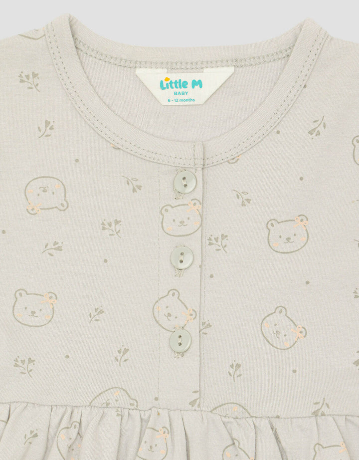 Little M Jersey Fullprint Bear Midi Dress Anak Bayi Perempuan
