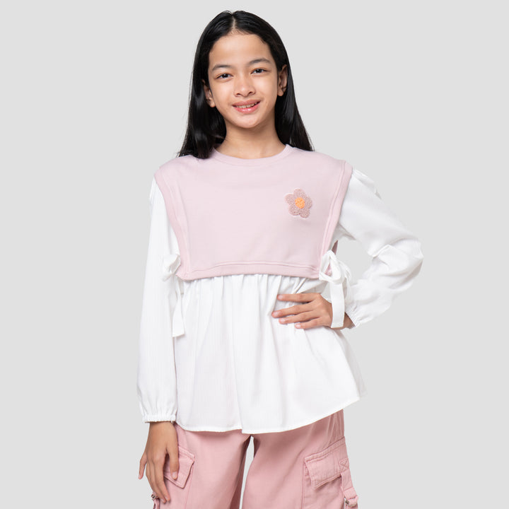 Nevada Knit Bordir Chenile Bear Bae Kemeja Anak Perempuan