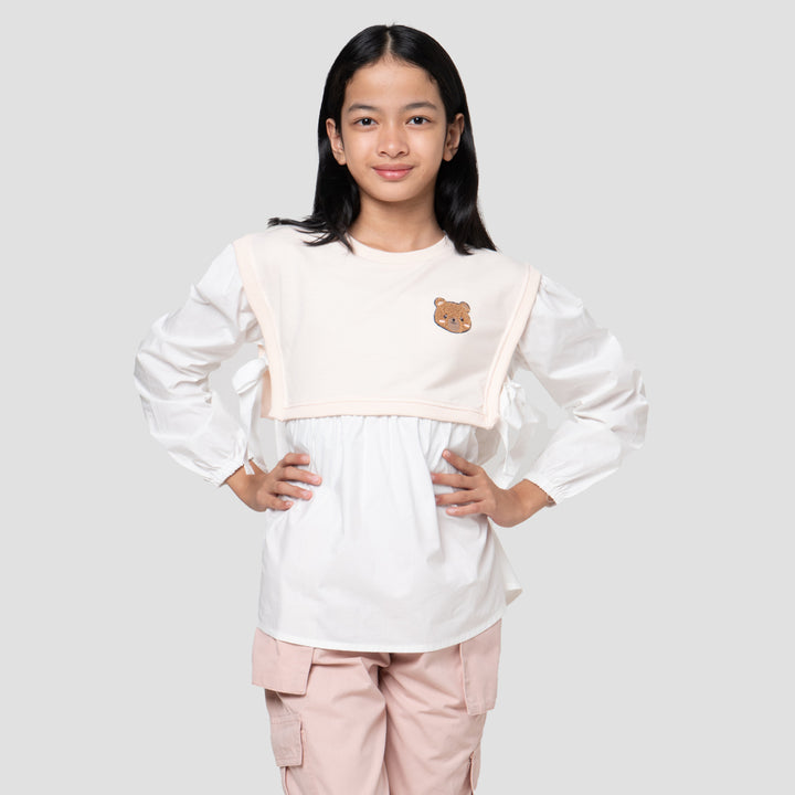 Nevada Knit Bordir Chenile Flower Kemeja Anak Perempuan