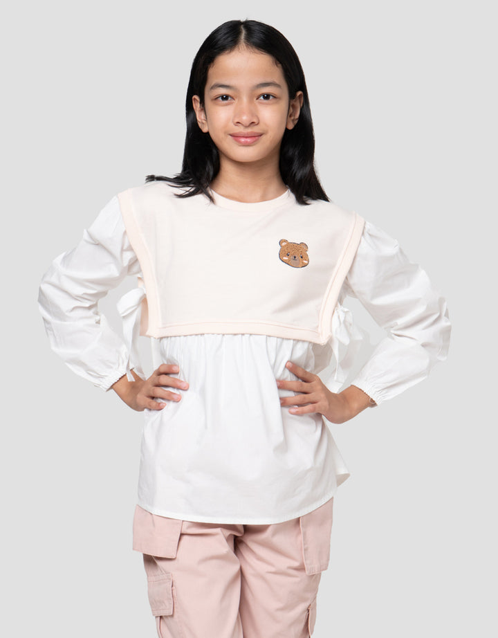 Nevada Knit Bordir Chenile Flower Kemeja Anak Perempuan