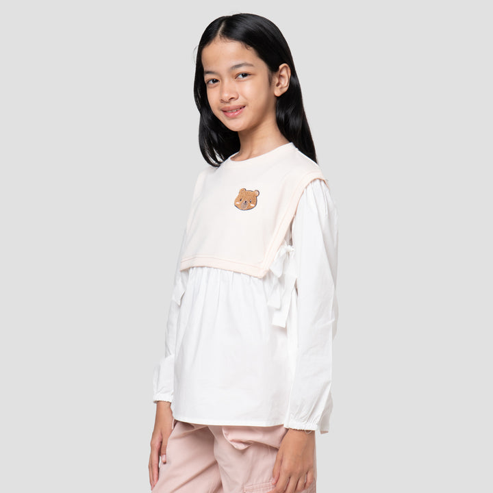 Nevada Knit Bordir Chenile Flower Kemeja Anak Perempuan