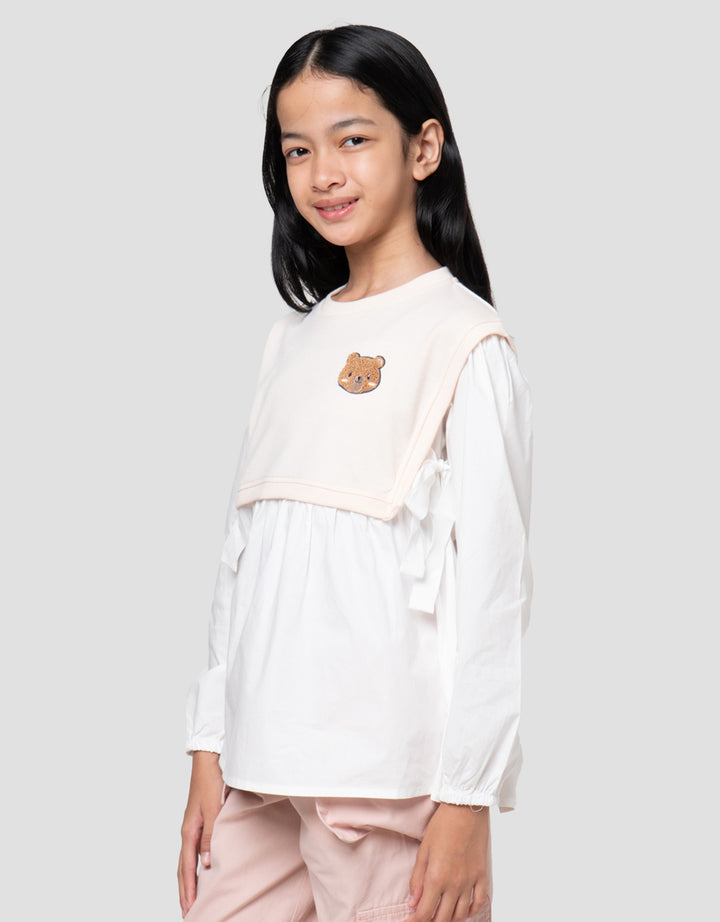 Nevada Knit Bordir Chenile Flower Kemeja Anak Perempuan