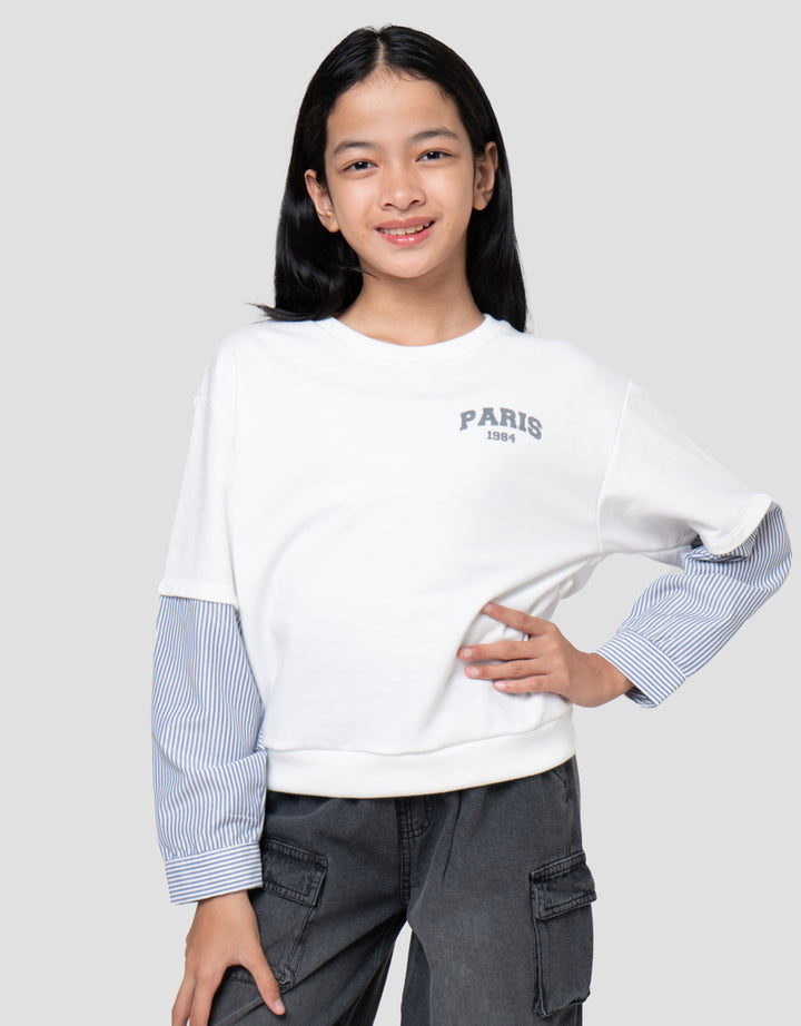 Nevada Kombinasi Woven Stripe Sweater Anak Perempuan