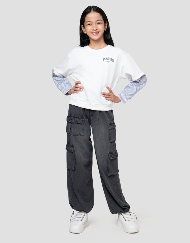 Nevada Kombinasi Woven Stripe Sweater Anak Perempuan