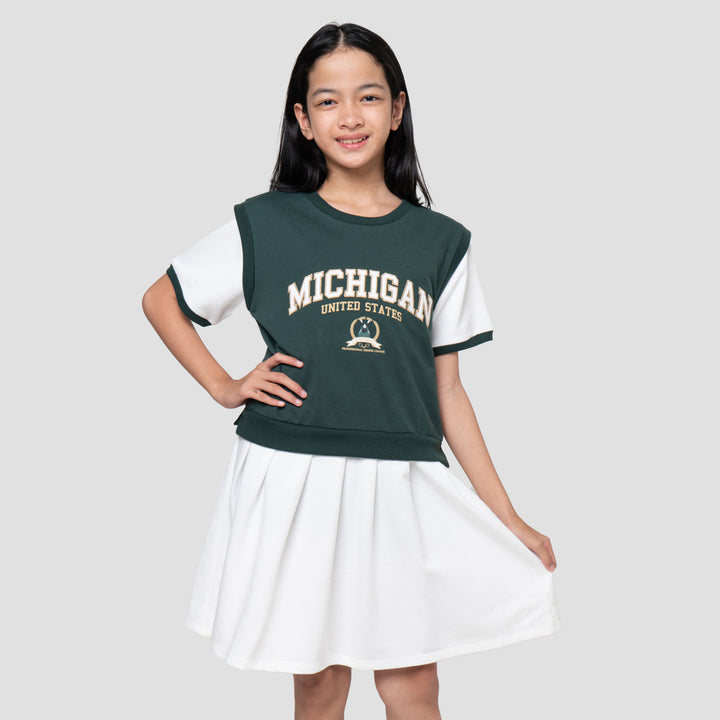 Nevada Fake 2 Pcs Mihigan Dress Anak Perempuan