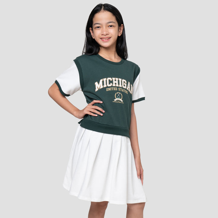 Nevada Fake 2 Pcs Mihigan Dress Anak Perempuan