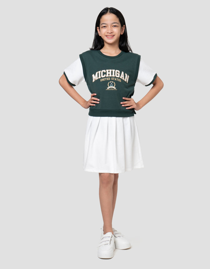 Nevada Fake 2 Pcs Mihigan Dress Anak Perempuan