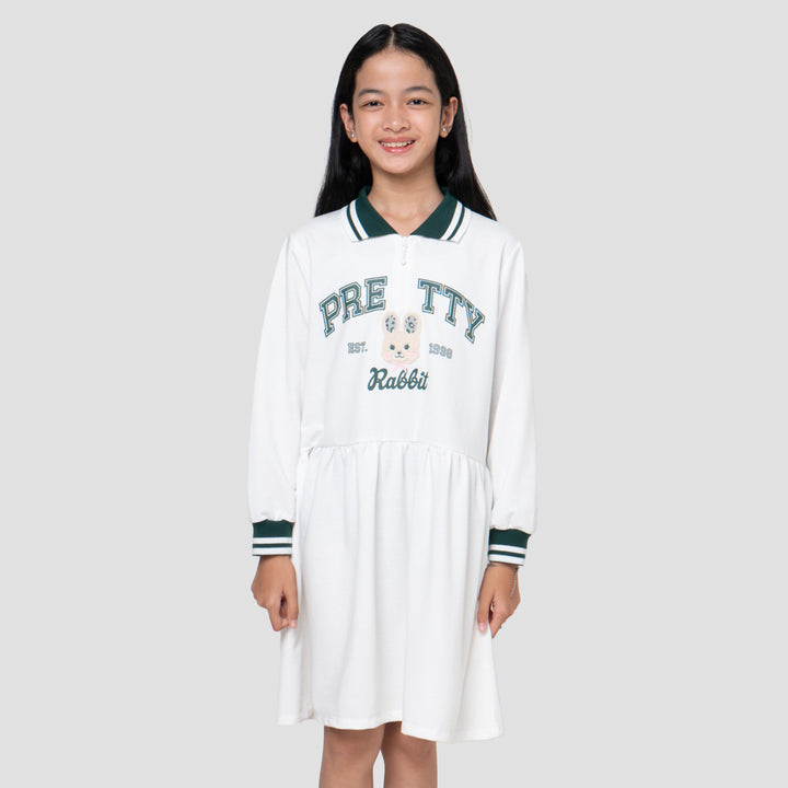 Nevada Kerah Zipper Aplikasi Rabbit Dress Anak Perempuan