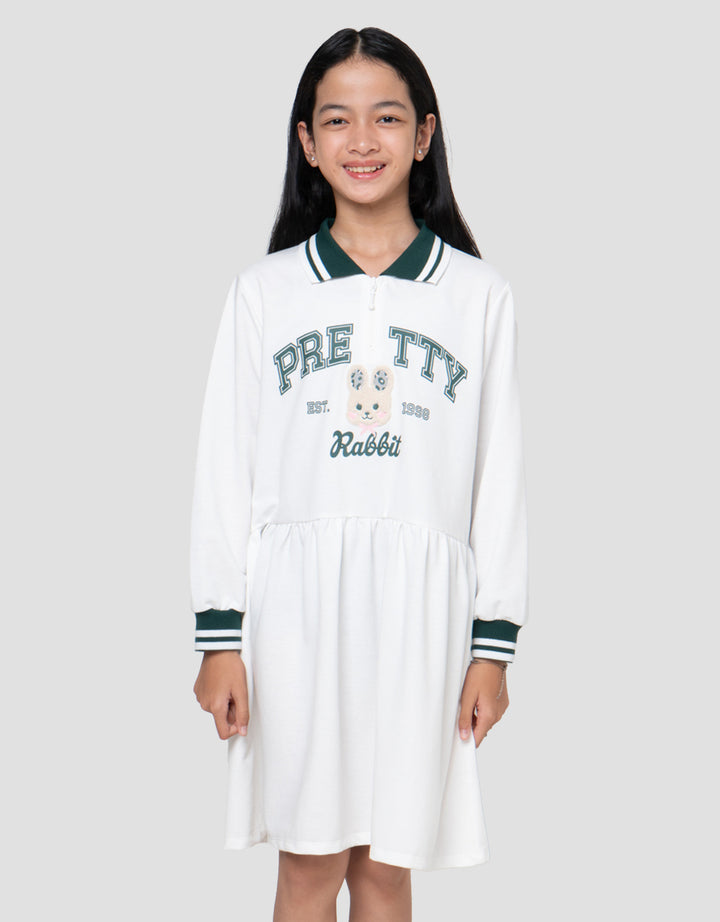 Nevada Kerah Zipper Aplikasi Rabbit Dress Anak Perempuan