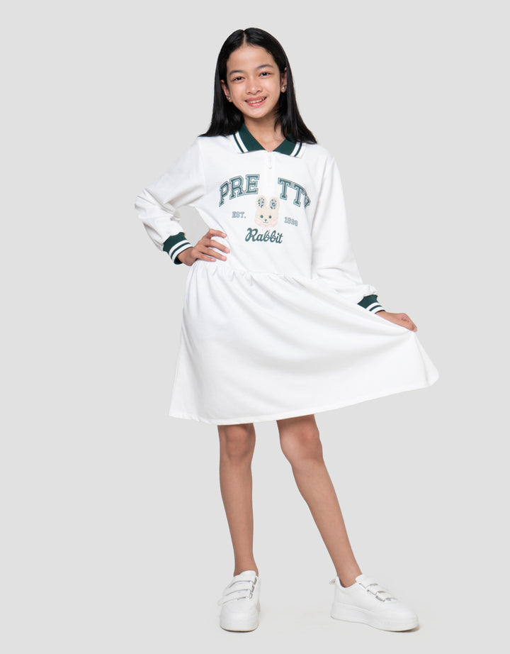 Nevada Kerah Zipper Aplikasi Rabbit Dress Anak Perempuan