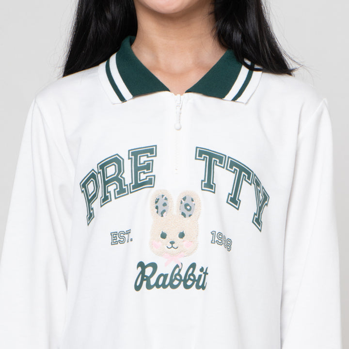 Nevada Kerah Zipper Aplikasi Rabbit Dress Anak Perempuan