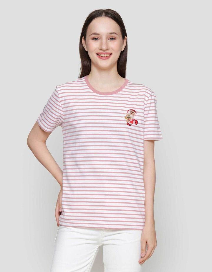 Nevada Print Stripe Yd Bear Kaos Lengan Pendek Wanita