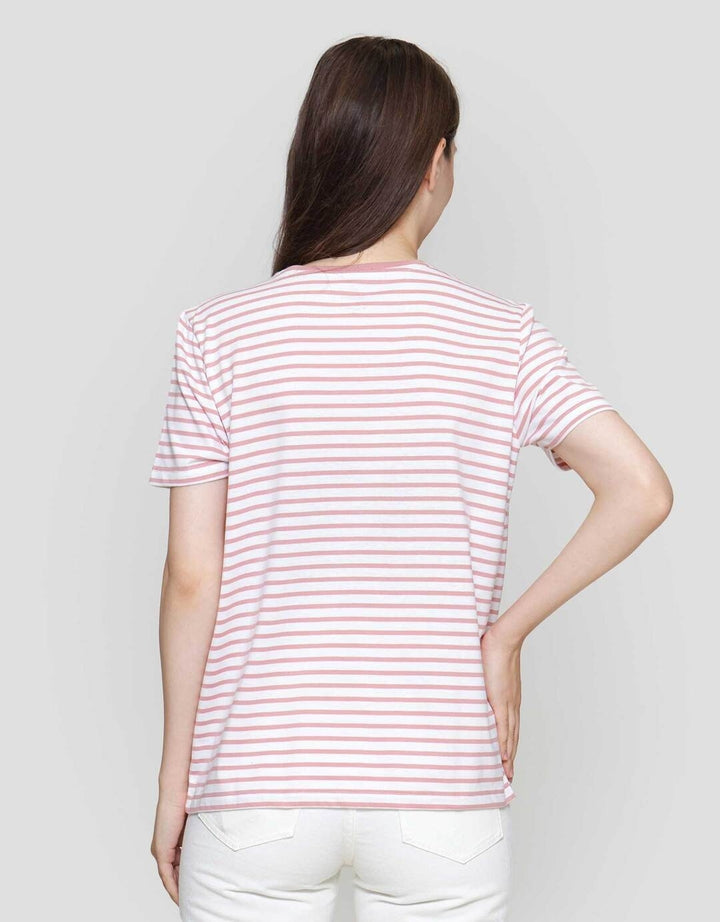 Nevada Print Stripe Yd Bear Kaos Lengan Pendek Wanita