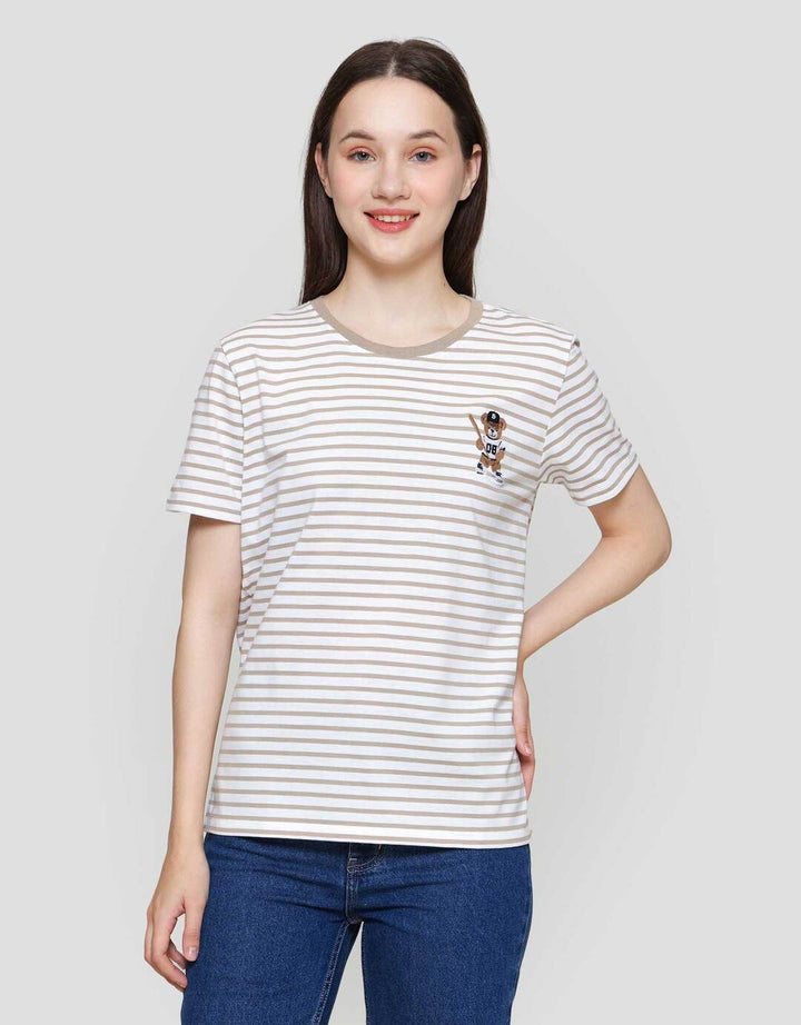 Nevada Print Stripe Yd Bear Kaos Lengan Pendek Wanita