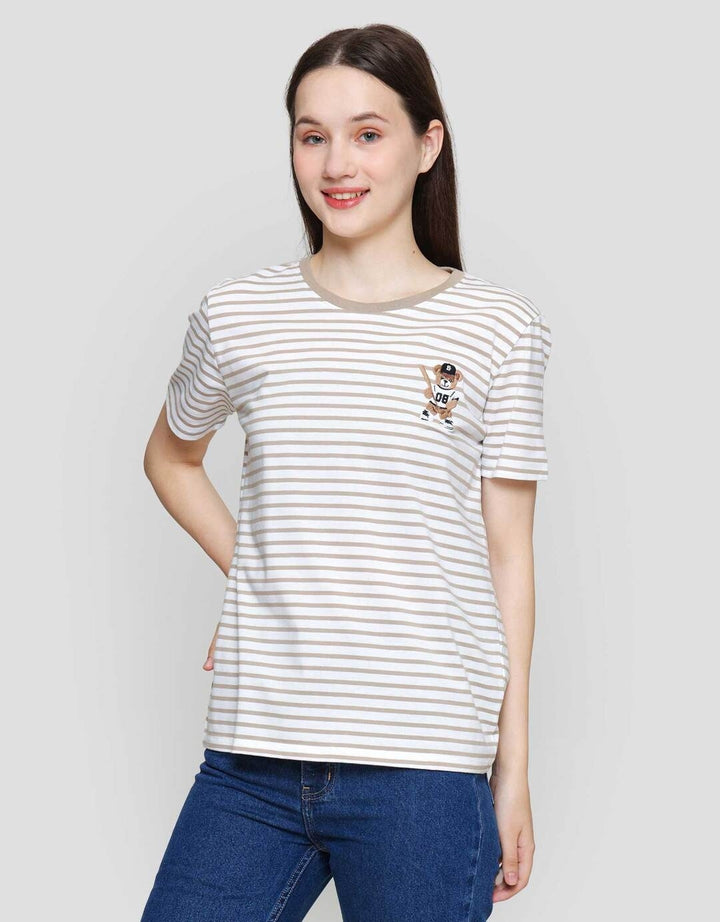 Nevada Print Stripe Yd Bear Kaos Lengan Pendek Wanita