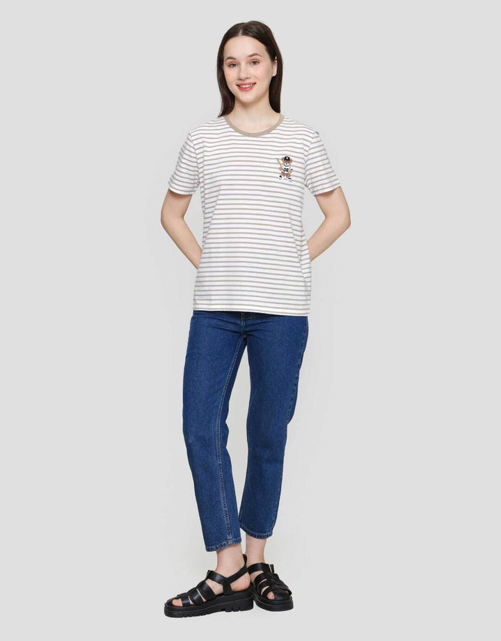 Nevada Print Stripe Yd Bear Kaos Lengan Pendek Wanita