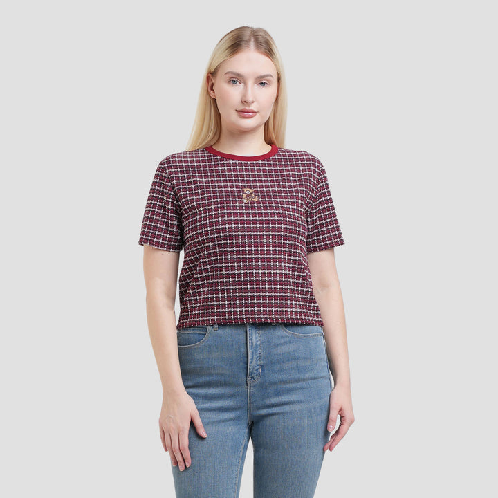 Nevada Textured Checked Bear Kaos Wanita