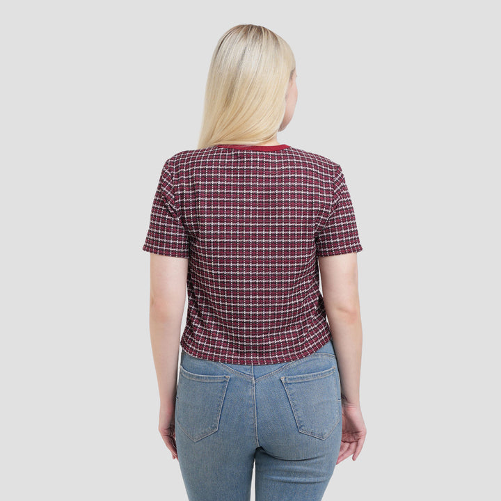 Nevada Textured Checked Bear Kaos Wanita