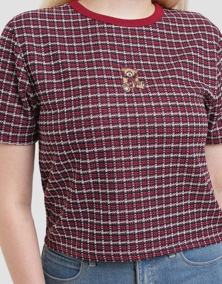 Nevada Textured Checked Bear Kaos Wanita