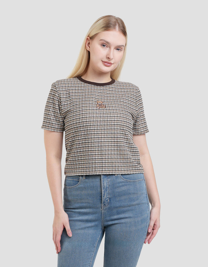 Nevada Textured Checked Bear Kaos Wanita