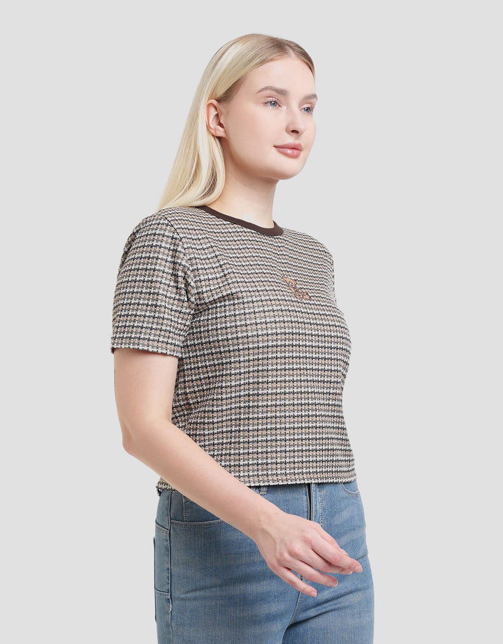 Nevada Textured Checked Bear Kaos Wanita